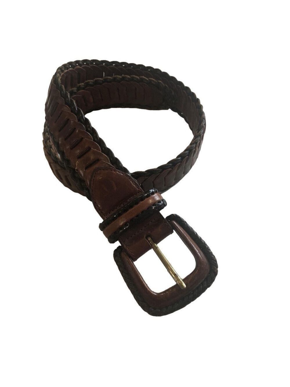 Leather belt. Brown and black. Woven braided western cowboy Size M